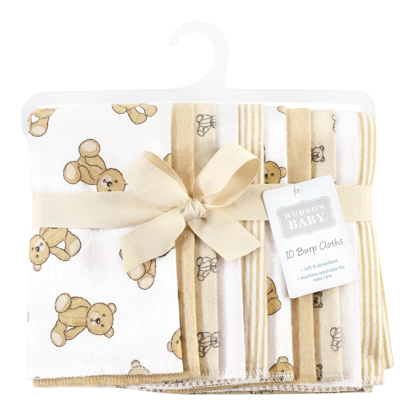 Hudson Baby Unisex Baby Cotton Flannel Burp Cloths, Teddy Bears 10 Pack, One Size