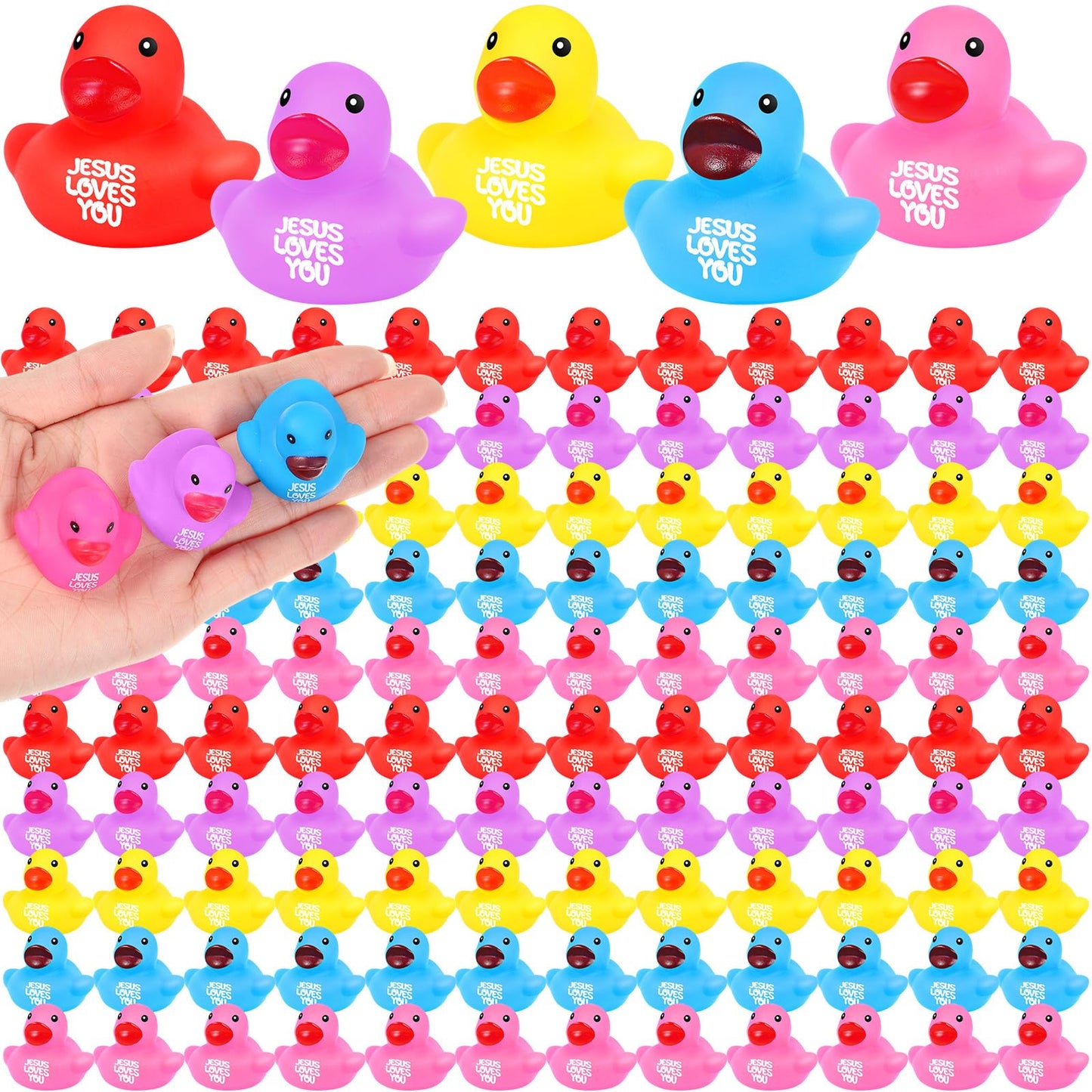 Deekin 300 Pcs Jesus Loves You Rubber Ducks Bulk Multicolor Rubber Ducks Baby Bath Toys for Baby Shower Pool Religious Party Fav