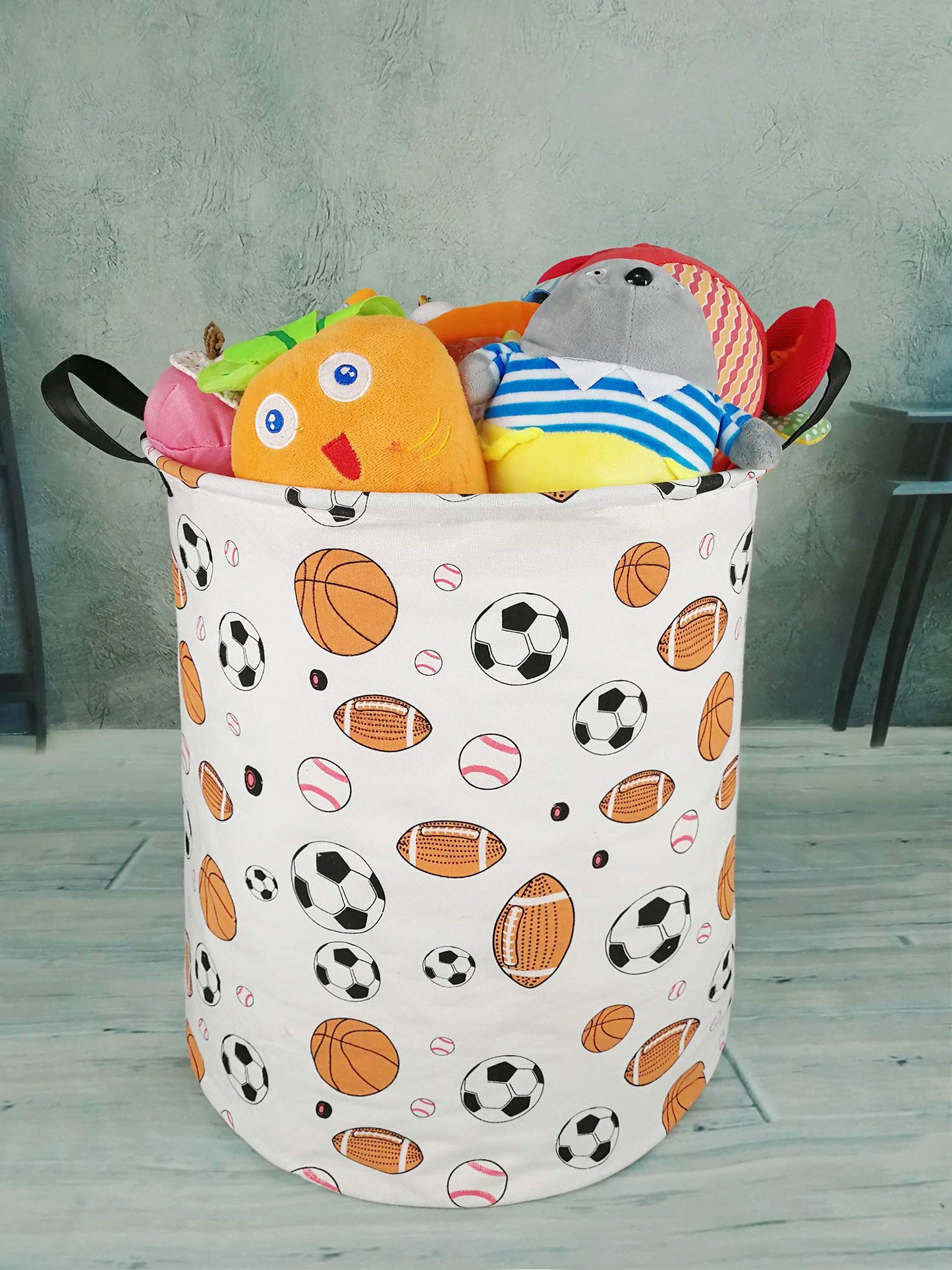 KUNRO Large Sized Round Storage Basket Waterproof Coating Organizer Bin Laundry Hamper for Nursery Clothes Toys (Balls)