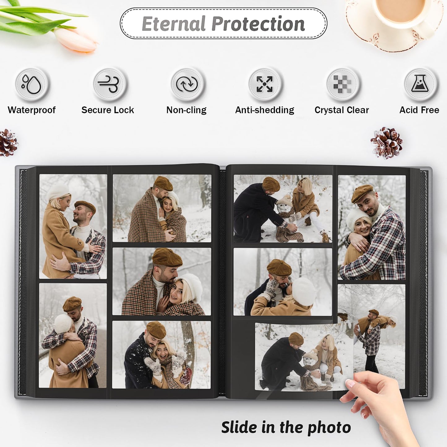 Popotop Photo Album 4X6 800 Pockets With Leather Hardcover Cover, Large Photo Album Binder Book With 80Pcs Pages For Family Trav