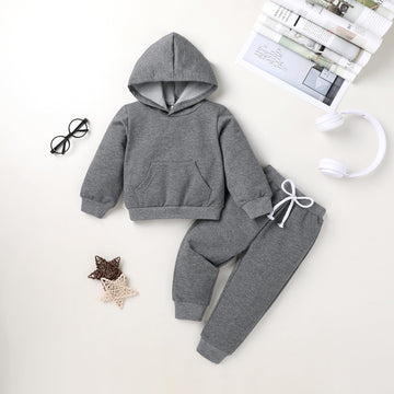 Happy Town Toddler Fall Outfits For Girl Boy Long Sleeve Hoodie Top And Long Sweatpants Set Toddler Sweatsuit (Solid Color-Dark