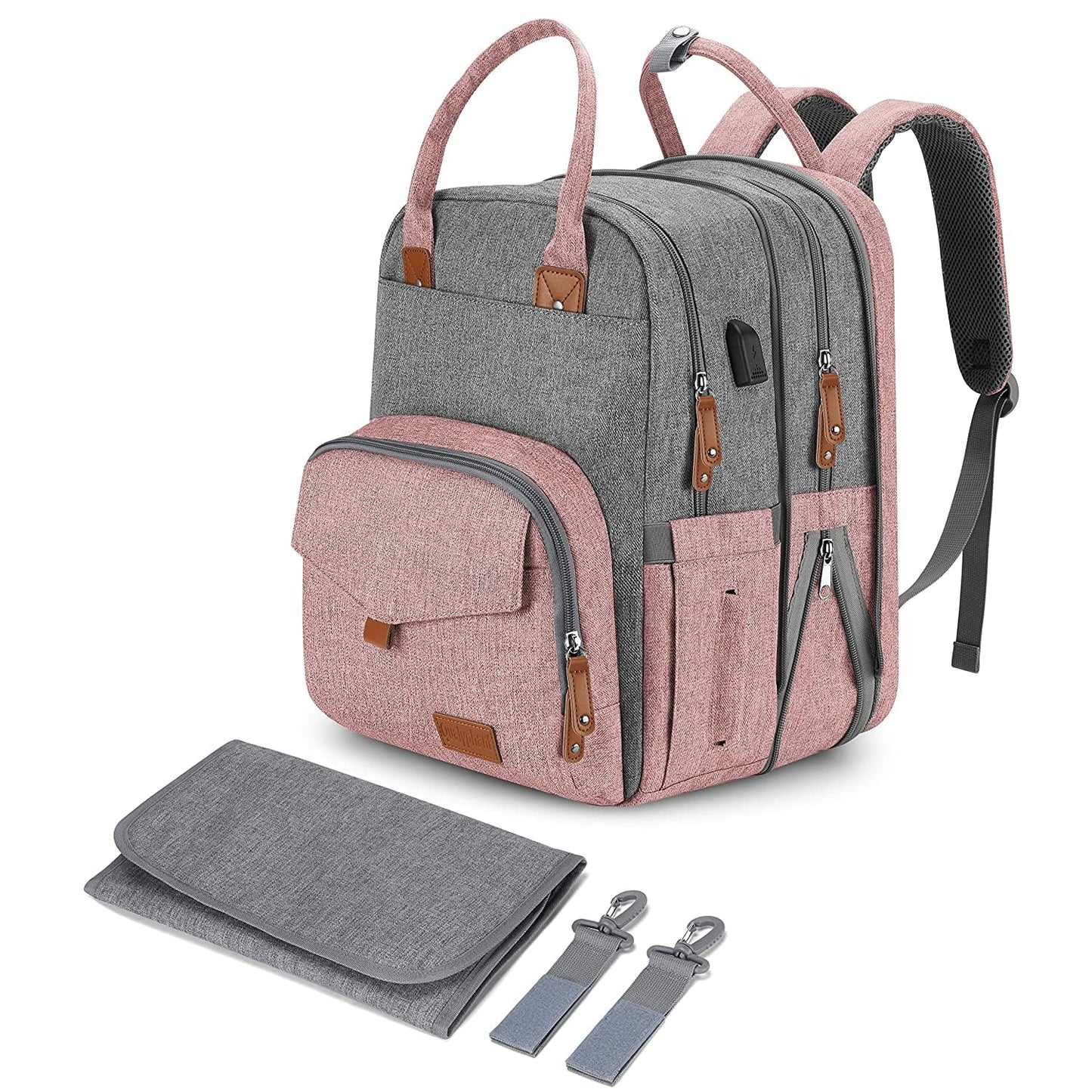 Qualyphant Extra Large Diaper Bag Backpack For Two Kids, Expandable 35L Baby Bags For Mom Girl Boy Dad Toddler, Pink Travel Diap