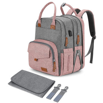 Qualyphant Extra Large Diaper Bag Backpack For Two Kids, Expandable 35L Baby Bags For Mom Girl Boy Dad Toddler, Pink Travel Diap
