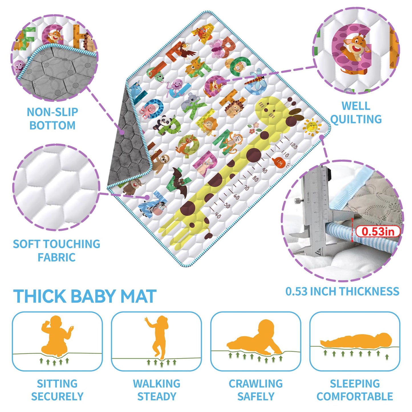 Baby Play Mat For Floor, 79X71 Extra Large Playpen With Giraffe Height Gauge, Non-Slip One-Piece Thick Crawling Mat For Babies A