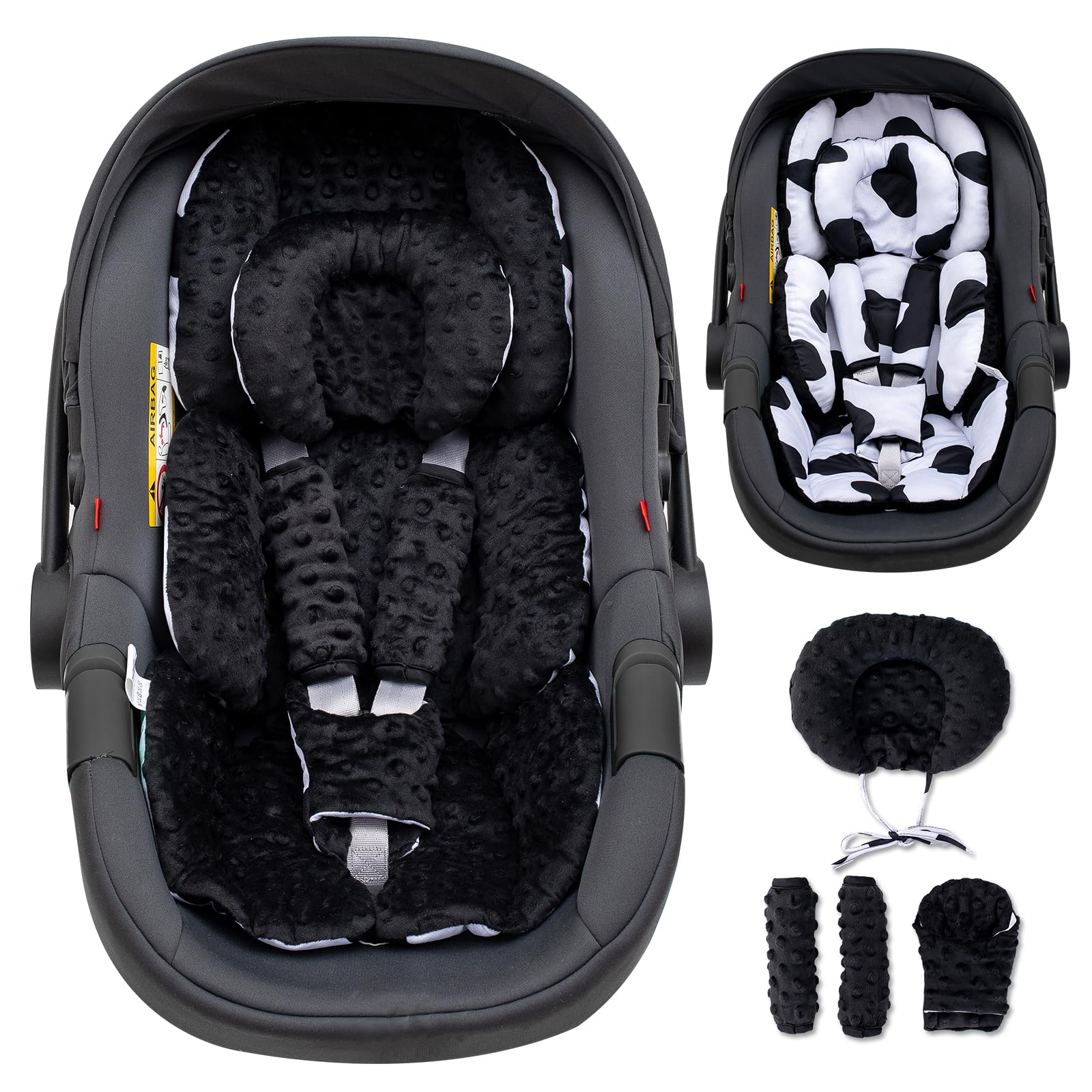 Infant Car Seat Insert with Extra Headrest for Preemie to Toddler, Adjustable Baby Car Seat Head Support with Shoulder Pads, Bre