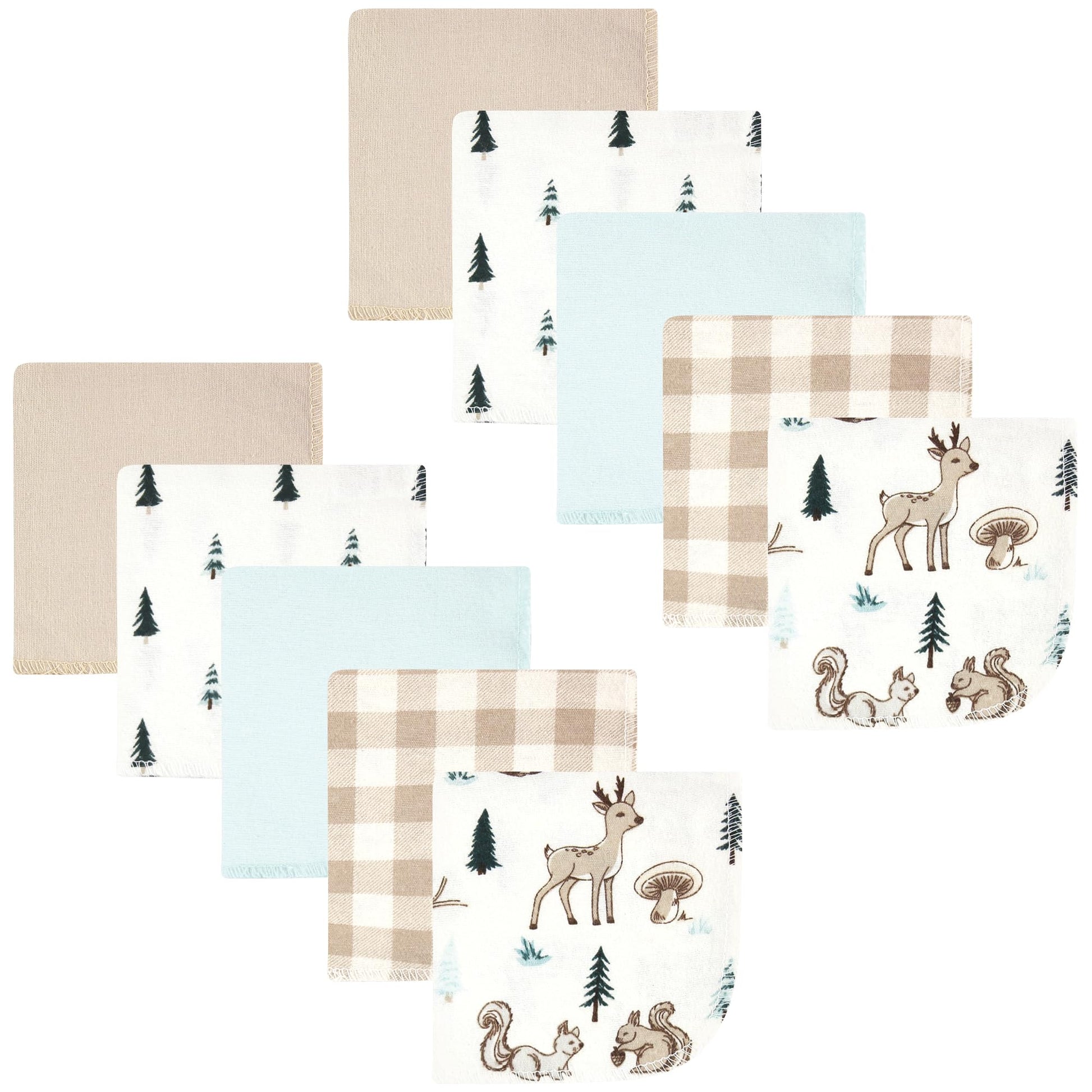 Hudson Baby Unisex Baby Flannel Washcloths, Boy Woodland Pals 10Pk, One Size