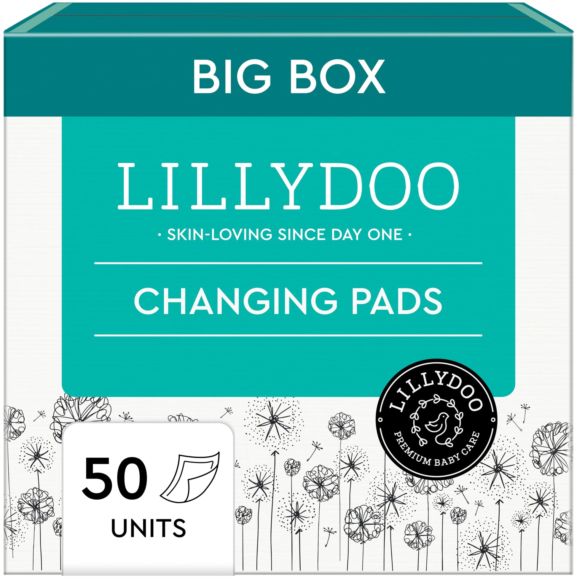 LILLYDOO Disposable Baby Changing Pads Liners 50 Count 23,6 x 23,6 Super Soft, Without Perfumes & Lotions, for Sensitive Skin, D