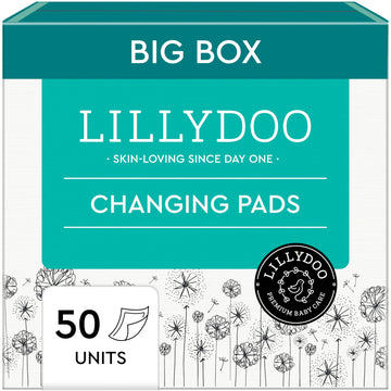 LILLYDOO Disposable Baby Changing Pads Liners 50 Count 23,6 x 23,6 Super Soft, Without Perfumes & Lotions, for Sensitive Skin, D
