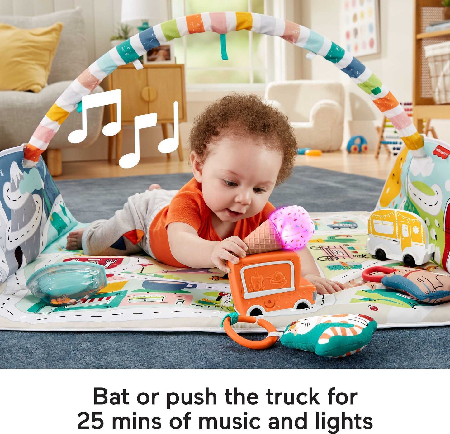 Fisher-Price Activity City Gym To Jumbo Playmat, Infant To Toddler Activity Gym With Music, Lights, Vehicle Toys And Extra-Large