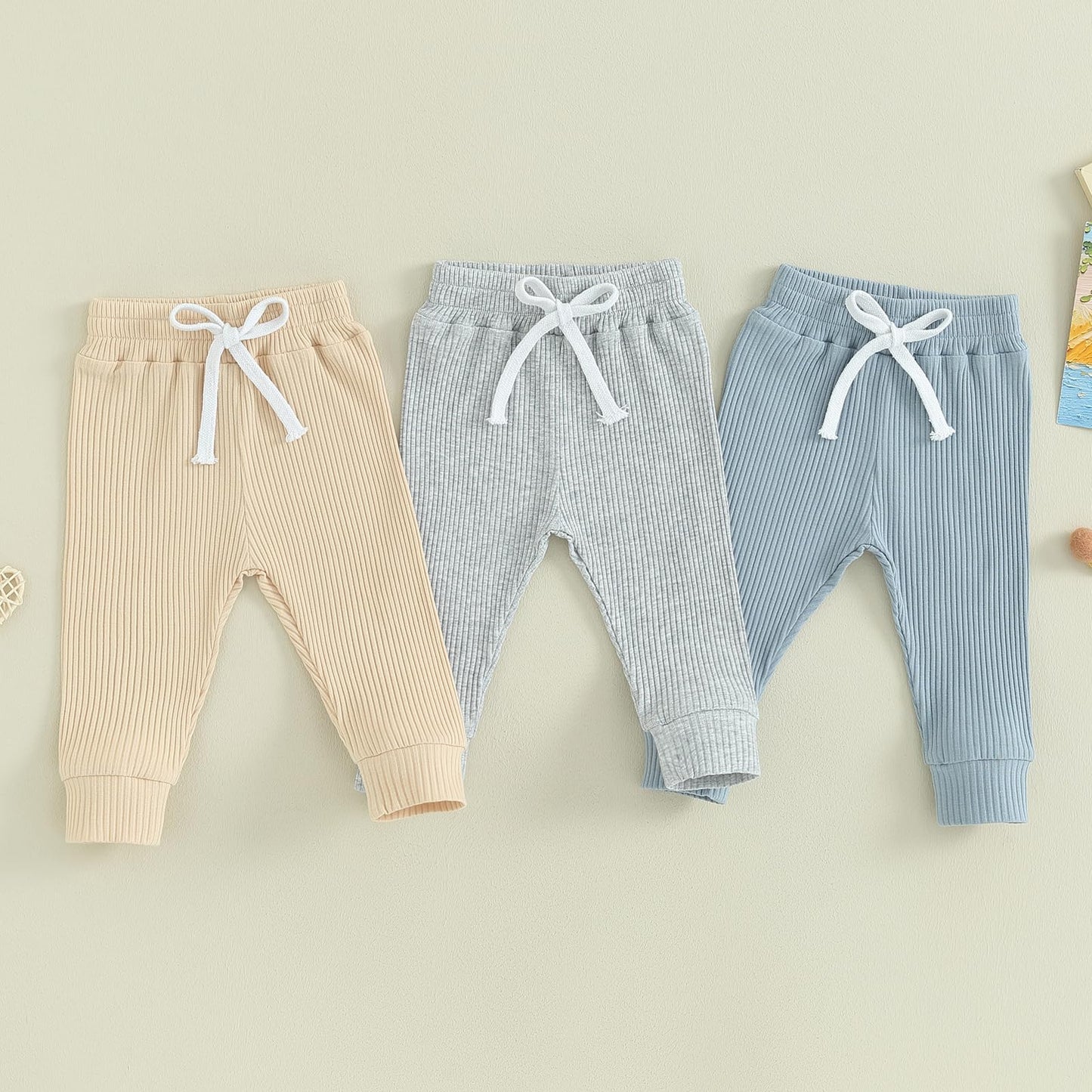 Yoawdats Baby Boys' 3-Pack Pull-On Jogger Pants Girls' Knit Pants Classic Fit Elastic Waist Toddler Pants Infant Long Pants