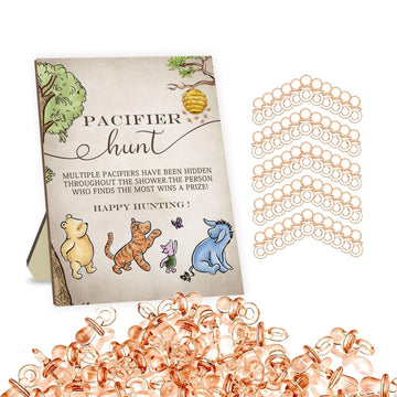 Winnie Pacifier Hunt Sign For Baby Shower Game, 50Pcs Brown Mini Pacifiers Decor For Baby Shower, Classic Winnie Baby Shower Bir