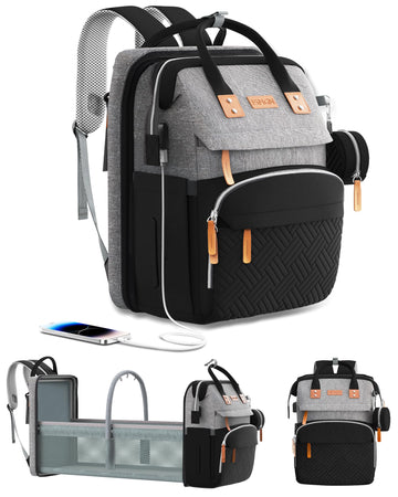 ISMGN Diaper Bag Backpack with Changing Station, Multifunctional Diaper Bag, Extra Large Capacity, Baby Bag, GreyBlack