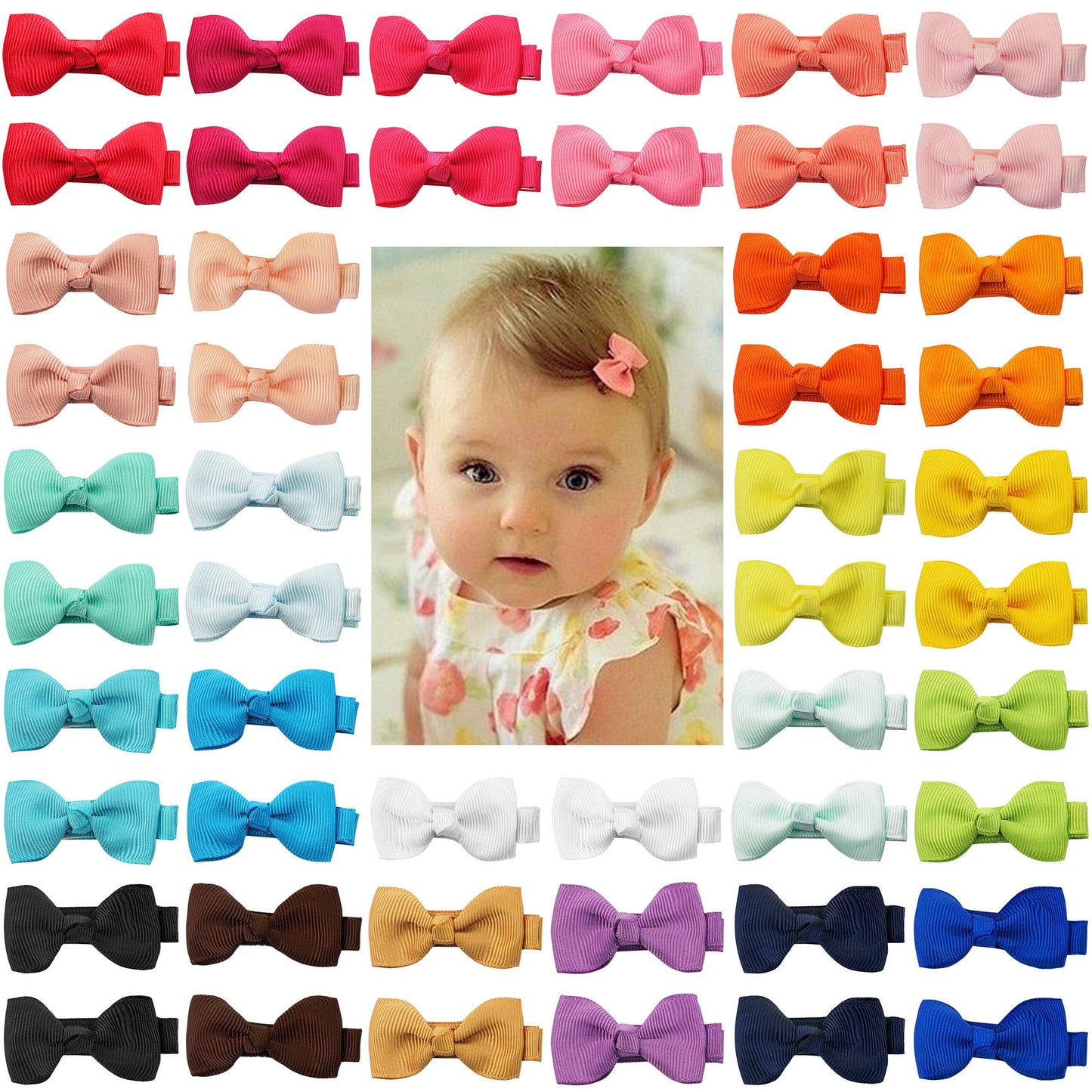 C  Llot Baby Hair Clips 50 Pieces 25 Colors In Pairs Baby Girls Fully Lined Baby Bows Hair Pins Tiny 2' Hair Bows Alligator Cli