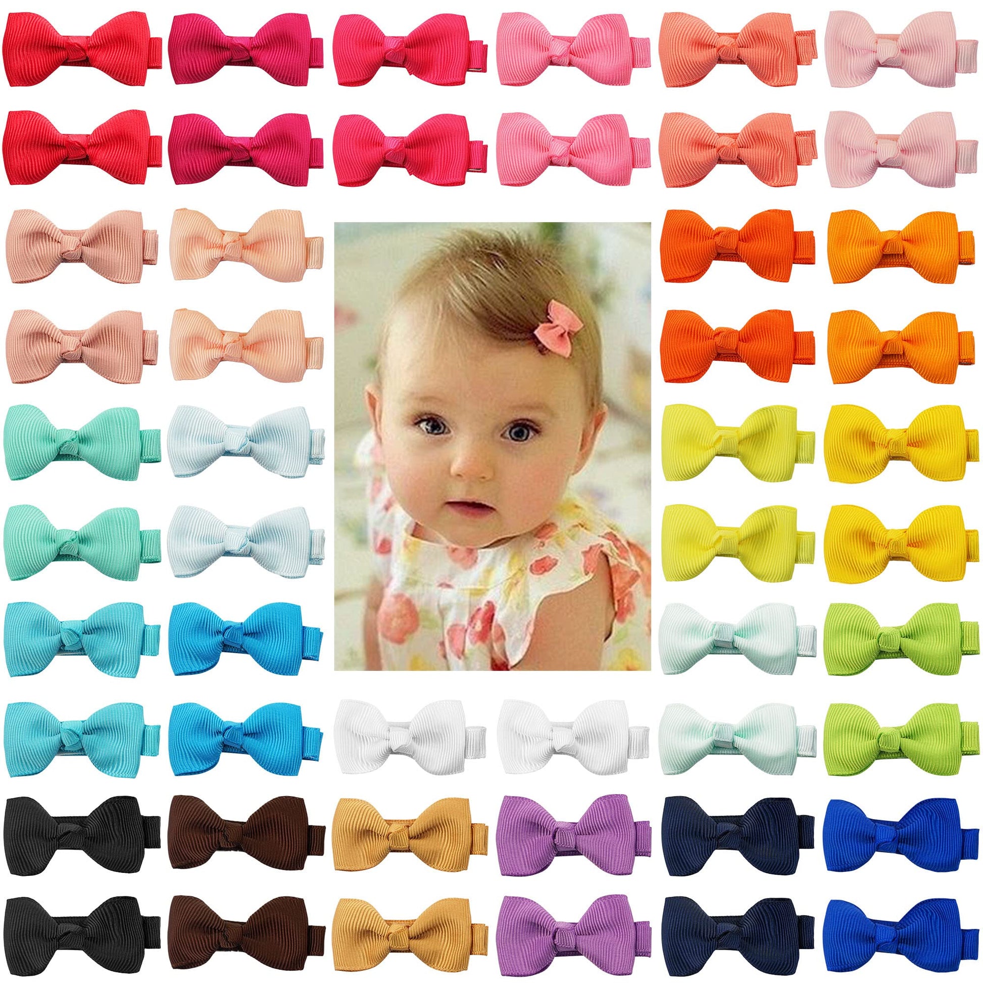 C  Llot Baby Hair Clips 50 Pieces 25 Colors In Pairs Baby Girls Fully Lined Baby Bows Hair Pins Tiny 2' Hair Bows Alligator Cli