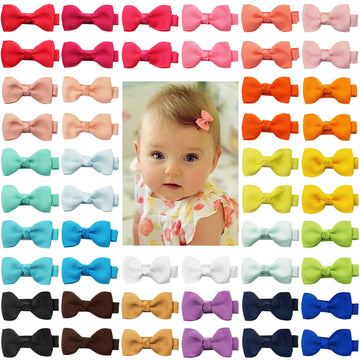 C  Llot Baby Hair Clips 50 Pieces 25 Colors In Pairs Baby Girls Fully Lined Baby Bows Hair Pins Tiny 2' Hair Bows Alligator Cli