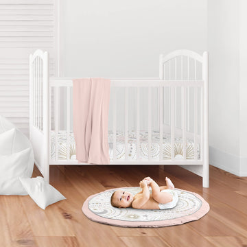 Sweet Jojo Designs Blush Pink, Gold And Grey Star And Moon Playmat Tummy Time Baby And Infant Play Mat For Celestial Collection