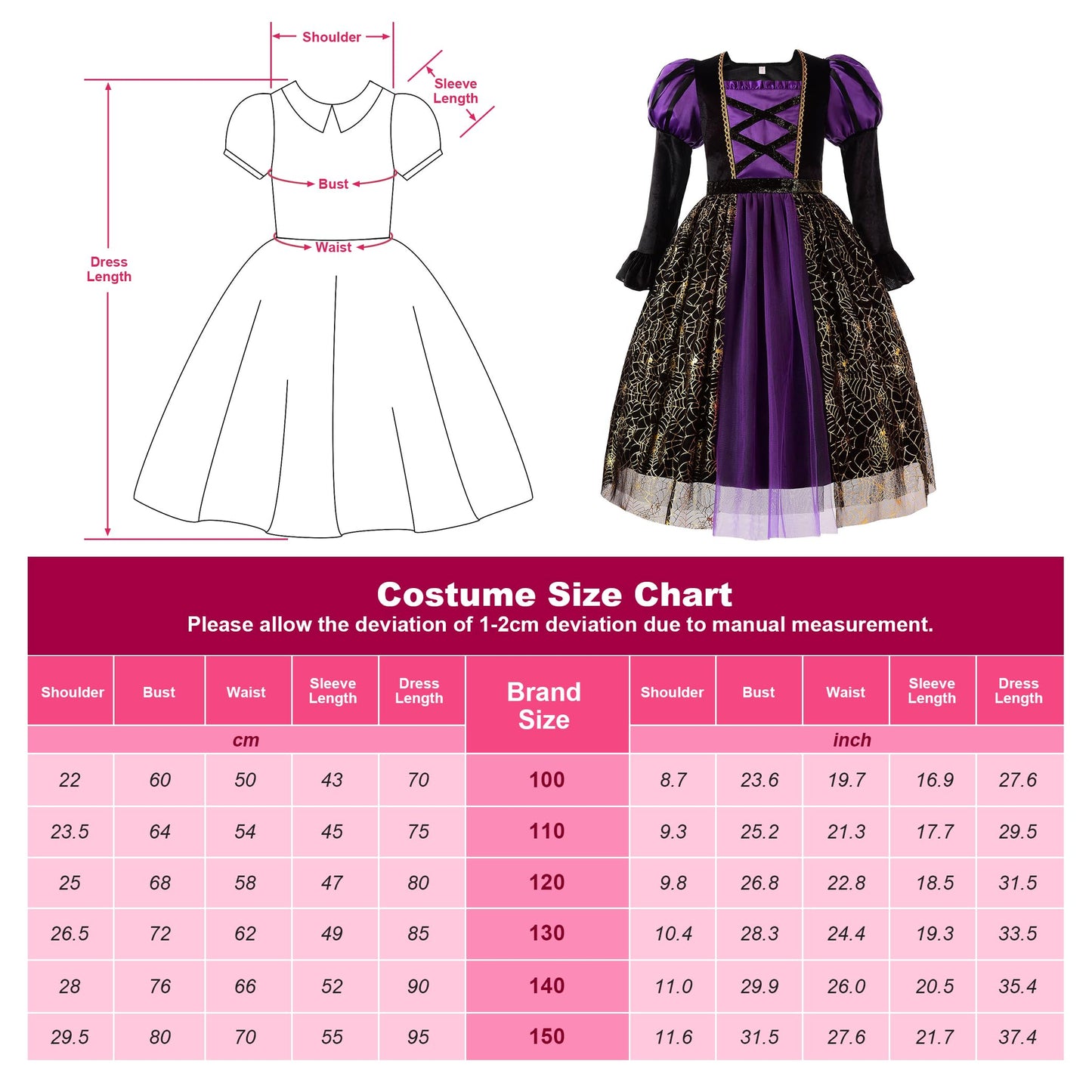 Relibeauty Girls Halloween Spider Witch Dress, 8/140