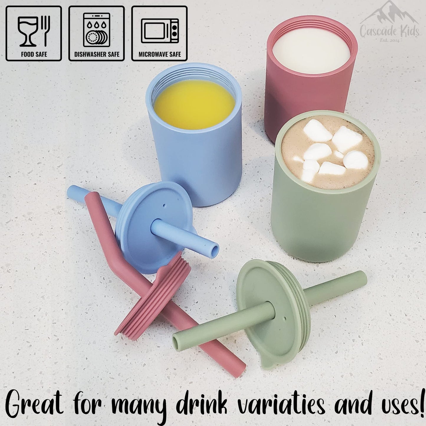 Cascade Kids Silicone Toddler Smoothie Cups with Straw, Unbreakable Training Cup with Straw for Babies and Toddlers for less mes