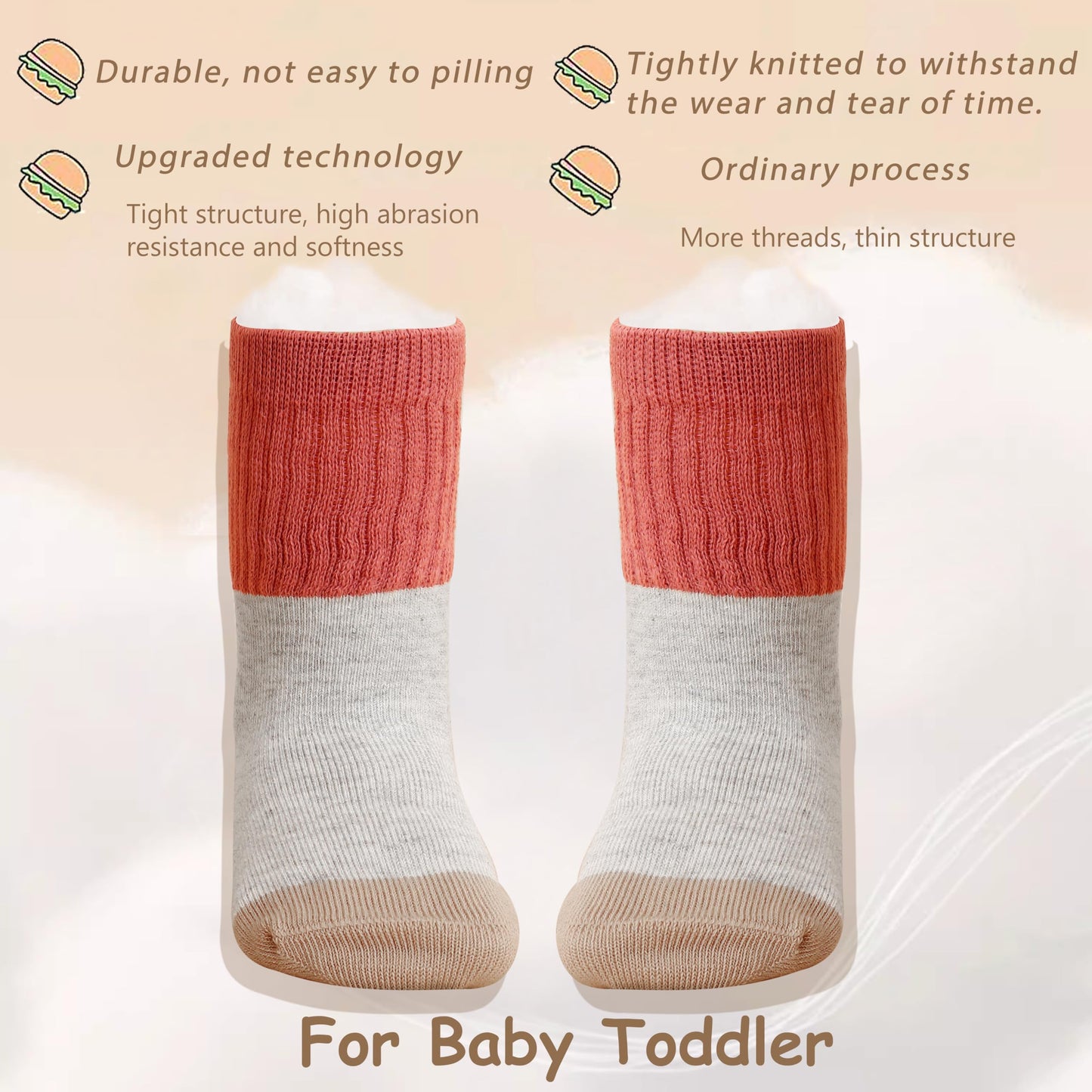 Ttizzy Toddler Baby Girls Boys Socks - Cotton Crew Socks For Baby Gifts Pack (Yellow, 3-12Months)