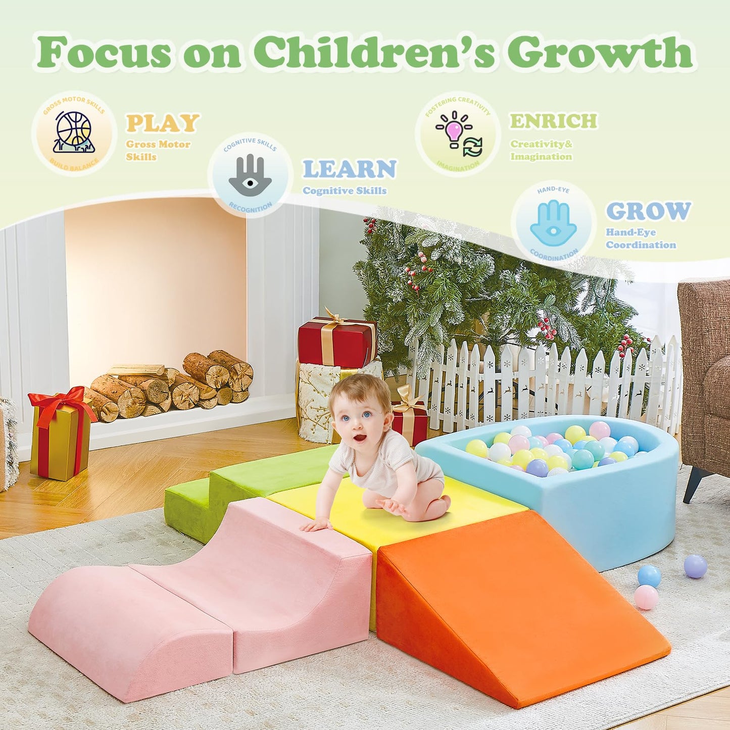 Quchi 5-Piece Climbing Toys For Toddlers, Toddler Climbing Toys Indoor With Foam Ball Pit (Balls Not Included), Soft Foam Climbi