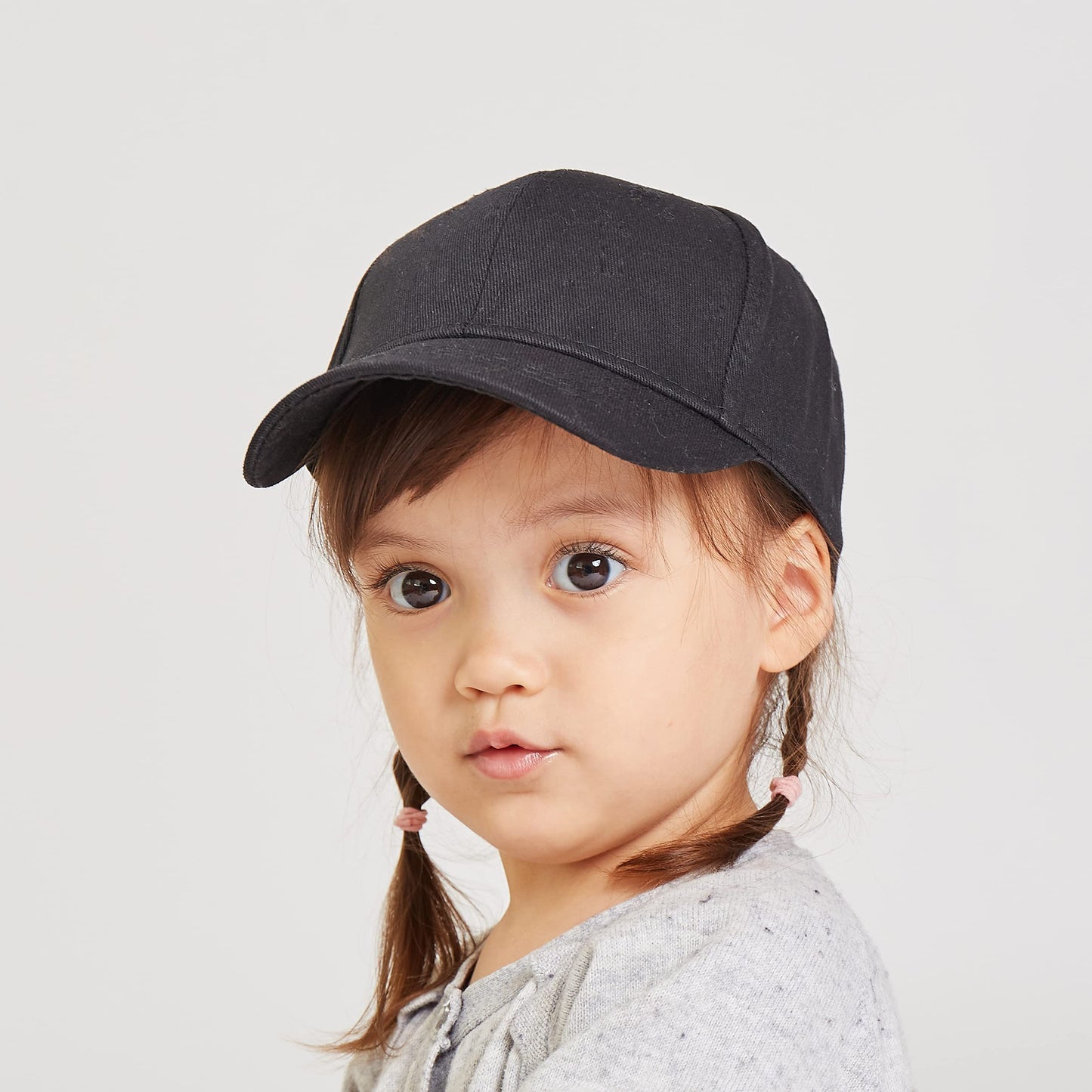Langzhen Cotton Outdoor Toddler Girls Boys Plain Baseball Cap Baby Infant Structured Adjustable Hat For Kids Sun Hat (S-Black)