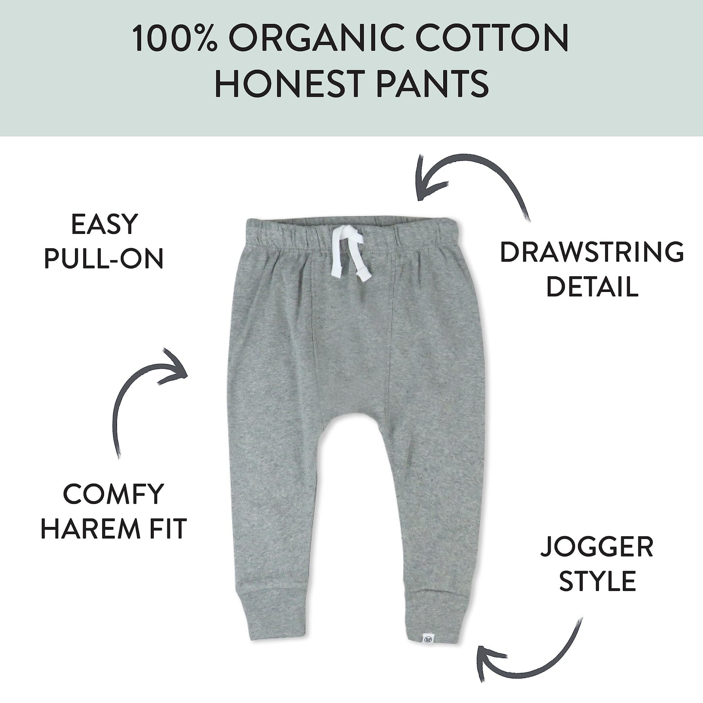 Honestbaby Multipack Honest Pants Joggers Pull On 100% Organic Cotton For Infant Baby And Toddler, Boys, Girls, Unisex, Heather