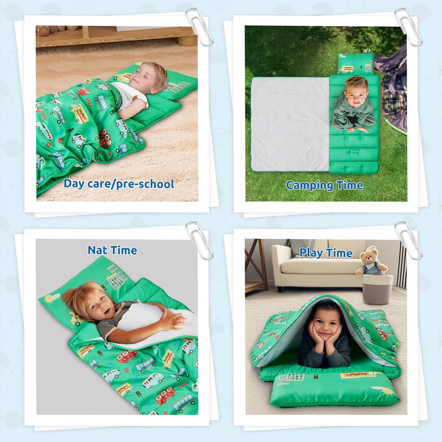 Safotad Toddler Nap Mat With Pillow & Blanket, 54'X33' Portable Roll-Up Design - Soft, Washable, Lightweight Toddler Sleeping