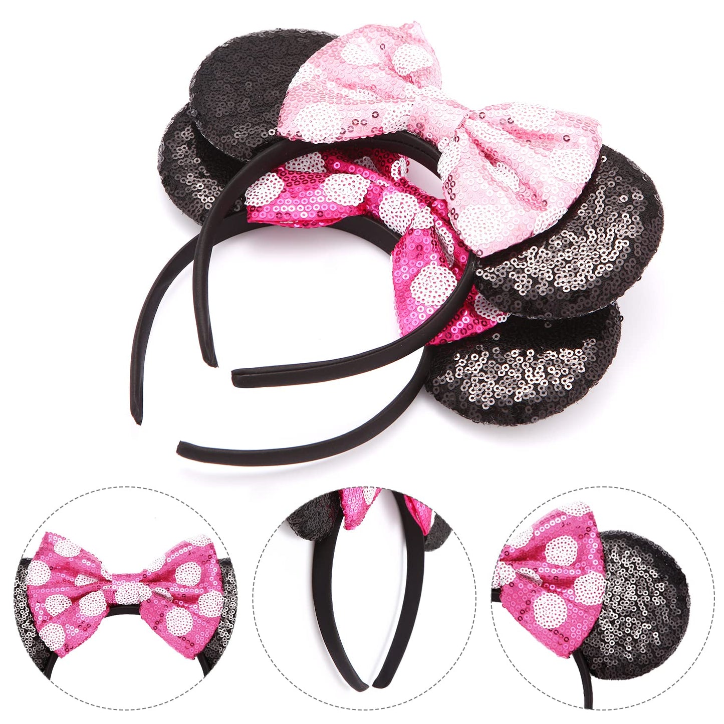 Rcjera Mommy And Me Mouse Ears Headbands - 2 Pcs Glitter Bow Headbands For Kids, Girls, Women, Birthday, Christmas, Cosplay, Pri