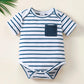 Renotemy Baby Boy Summer Clothes Short Sleeve New To The Crew Toddler Boy Clothes Outfits Stripe Blue Linen Boy Outfits 12-18 Mo