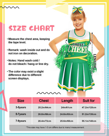 Jenpen Cheerleader Costume For Girls Cute Cheerleading Outfit Cheer Uniform For Halloween Dress Up With Accessories (Green,L(7-9