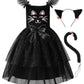 Relibeauty Black Cat Costume For Girls Kitty Costume Halloween Toddler Dress With Accessories, 5/120