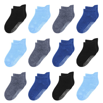 Hyzgb Baby Socks 12-24 Months 12 Pairs Toddler Socks Boys 1T 2T 3T Cotton Ankle Socks With Non Skid Grippers For Boy 1-2-3 Years