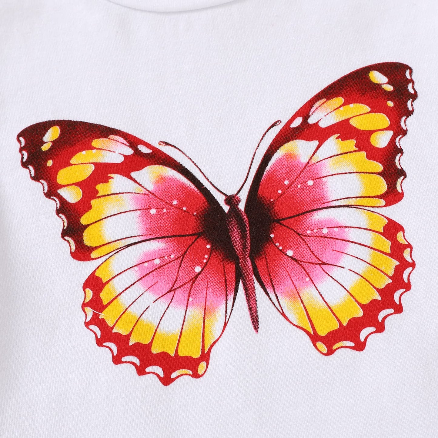 Younger Tree Toddler Baby Girl Clothes Girls Summer Outfit Butterfly Print Tshirt Red Shorts With Belt Clothing For Baby Girl (B
