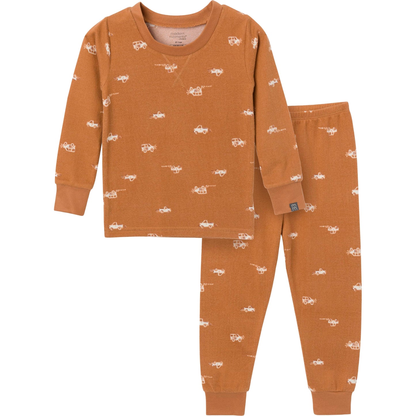 Modern Moments By Gerber Baby Hacci Snug Fit 2-Piece Pajama Set, Light Med Brown Cars, 2T