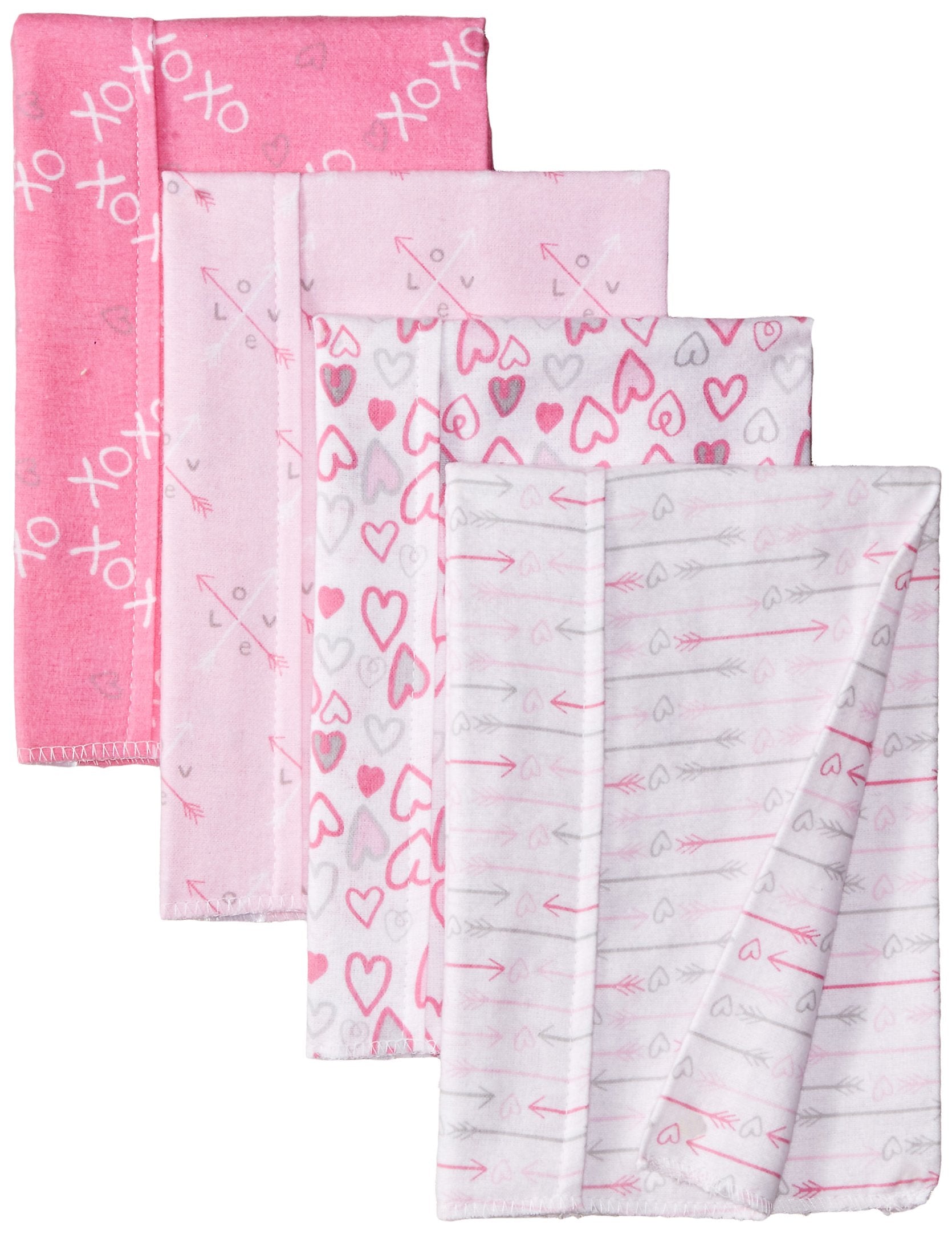 Luvable Friends Unisex Baby Cotton Flannel Burp Cloths, Love, One Size