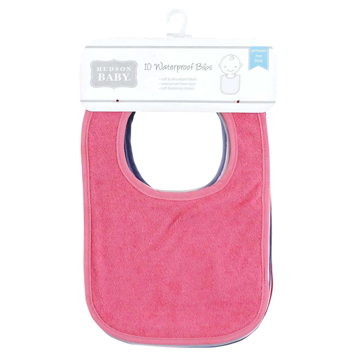 Hudson Baby Unisex Baby Drooler Bib With Waterproof Lining, Pink Blue, Set Of 10, One Size