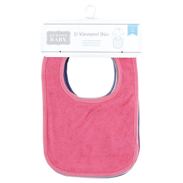 Hudson Baby Unisex Baby Drooler Bib With Waterproof Lining, Pink Blue, Set Of 10, One Size