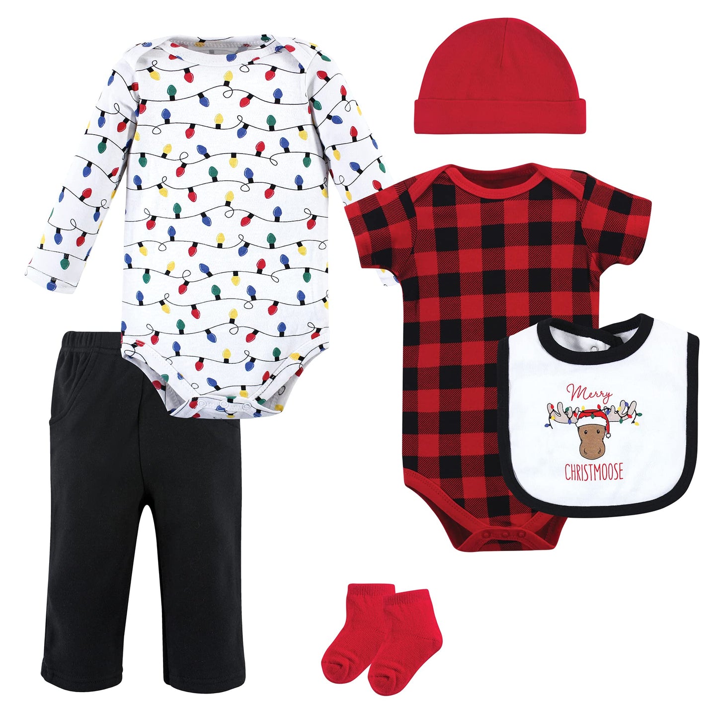 Hudson Baby Baby Boys Hudson Unisex Cotton Layette Set, Christmoose, 6-9 Months And Toddler T Shirt Set, Christmoose, Months Us