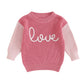 Baby Girl Cute Long Sleeve Crew Neck Love Embroidery Sweater Toddler Valentine Day Outfits (Pink Love, 12-18 Months)