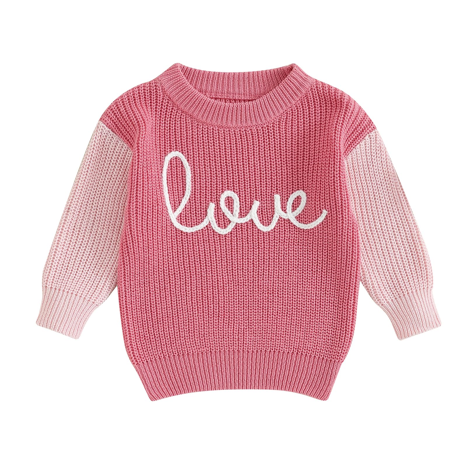 Baby Girl Cute Long Sleeve Crew Neck Love Embroidery Sweater Toddler Valentine Day Outfits (Pink Love, 12-18 Months)