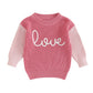 Baby Girl Cute Long Sleeve Crew Neck Love Embroidery Sweater Toddler Valentine Day Outfits (Pink Love, 18-24 Months)