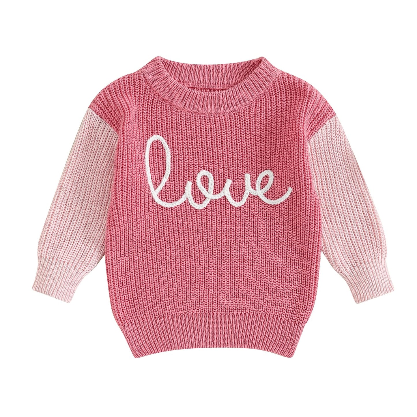 Baby Girl Cute Long Sleeve Crew Neck Love Embroidery Sweater Toddler Valentine Day Outfits (Pink Love, 18-24 Months)