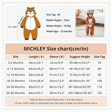 Michley Baby Animal Costume Toddler Hooded Romper For 24-30 Months, Halloween Cosplay Jumpsuit, Bear