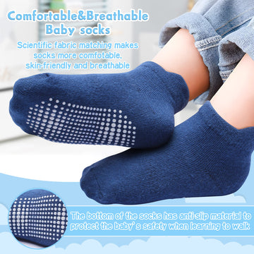 Hyzgb Toddler Socks Boys With Non Slip Grips 3T-4T-5T 12 Pairs Cotton Ankle Gripper Socks For Toddler Little Kids 3-4-5 Years Ol