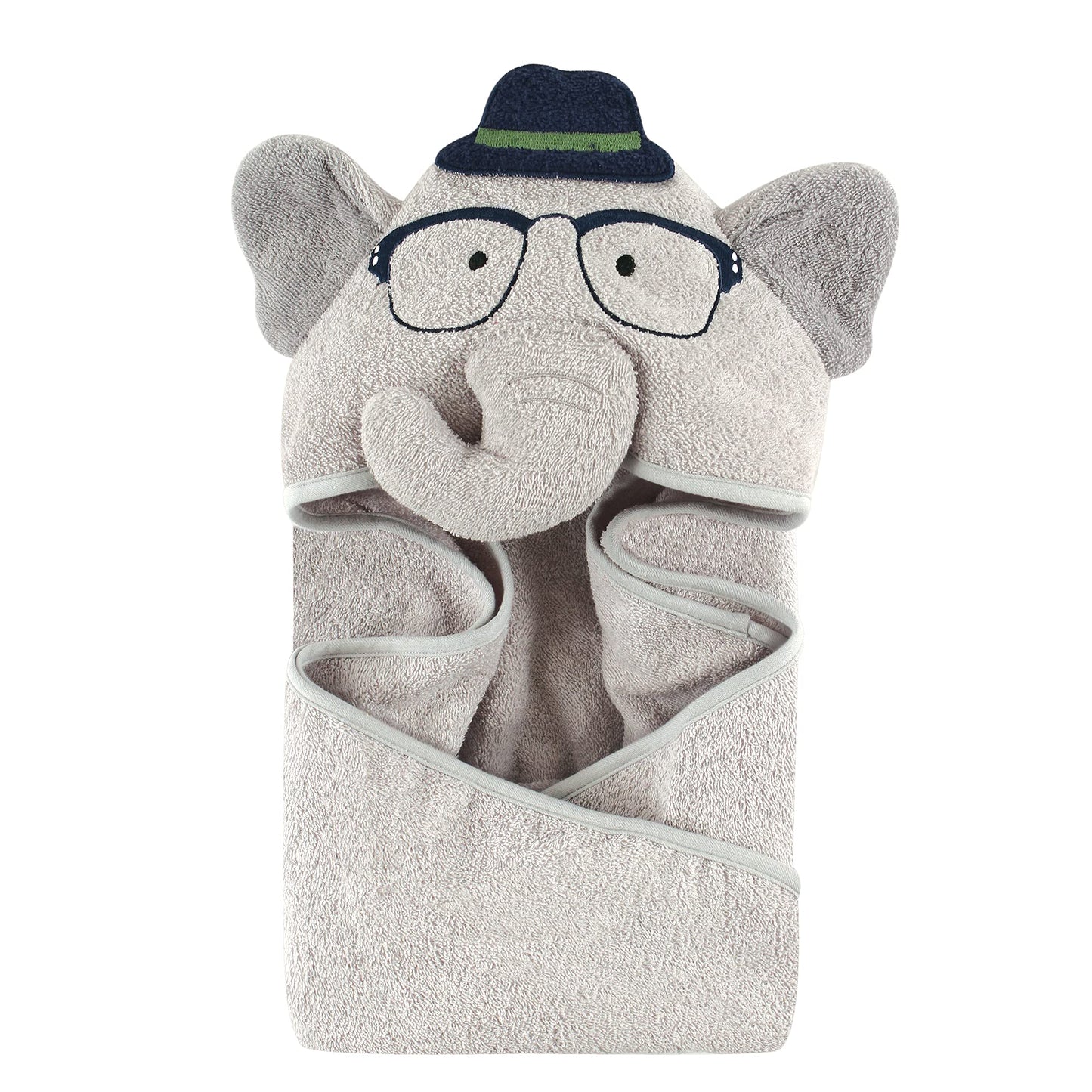 Hudson Baby Unisex Baby Cotton Animal Face Hooded Towel, Smart Elephant, One Size
