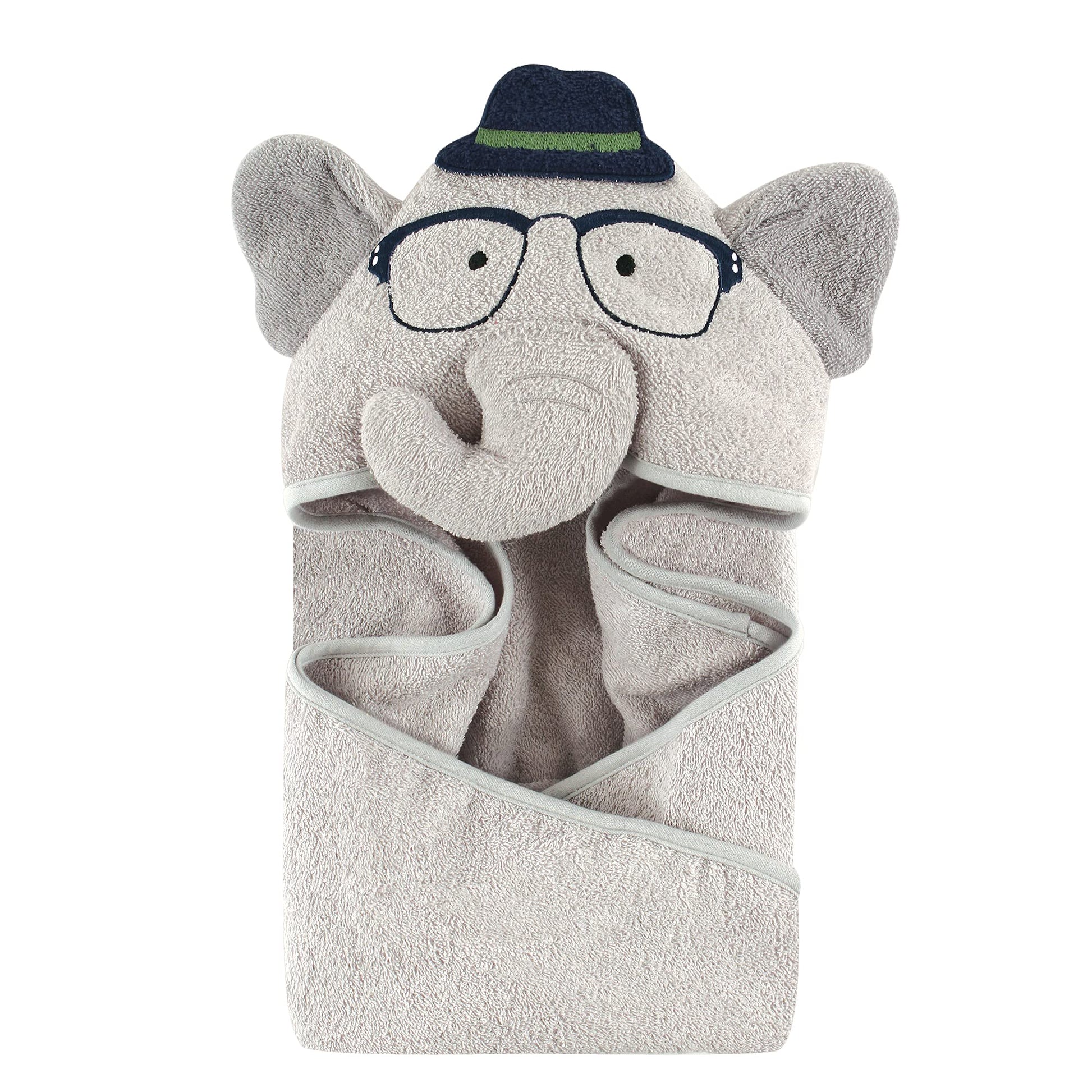 Hudson Baby Unisex Baby Cotton Animal Face Hooded Towel, Smart Elephant, One Size