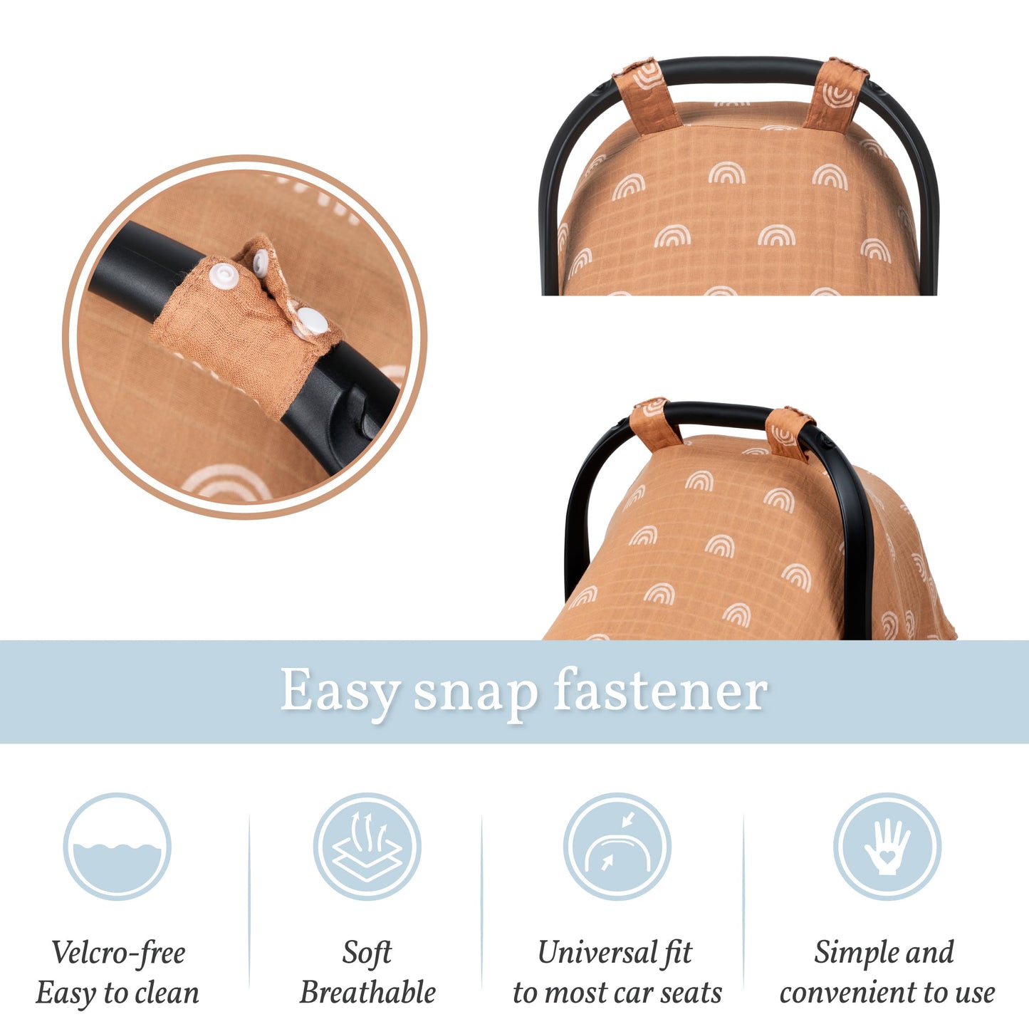 Meracorallo Muslin Baby Car Seat Cover, Boho Rainbow Infant Carrier Cover Lightweight Breathable Soft Carseat Canopy For Baby Bo