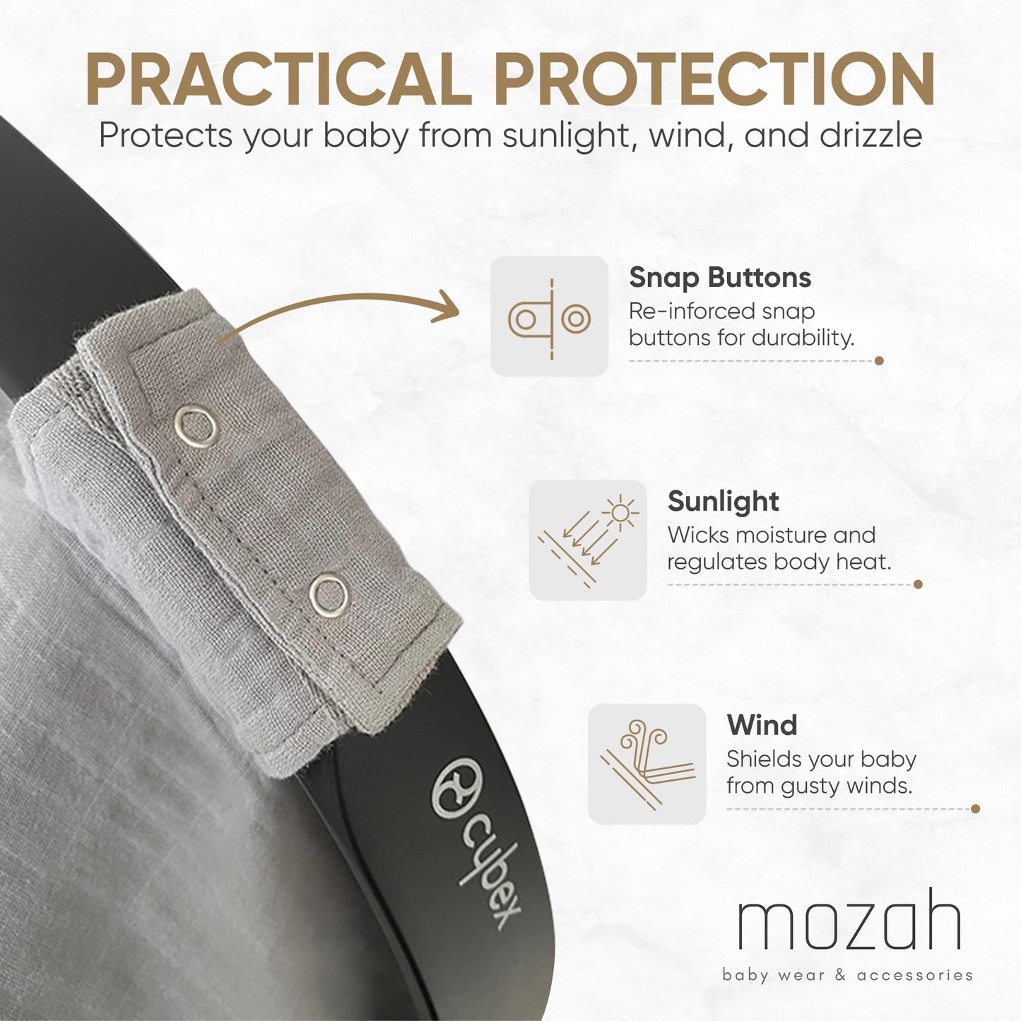 Mozah 100% Organic Muslin Car Seat Covers For Babies Baby Car Seat Covers For Girls (Belgian Grey)