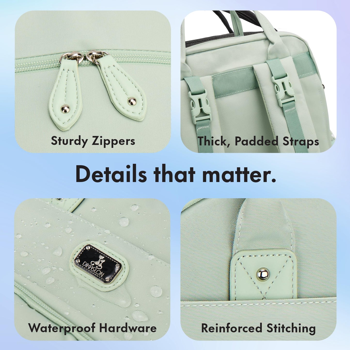Dikaslon Diaper Bag Backpack With Changing Pad, Pacifier Case And Stroller Straps, Large Unisex Baby Bags For Boys Girls (Mint G