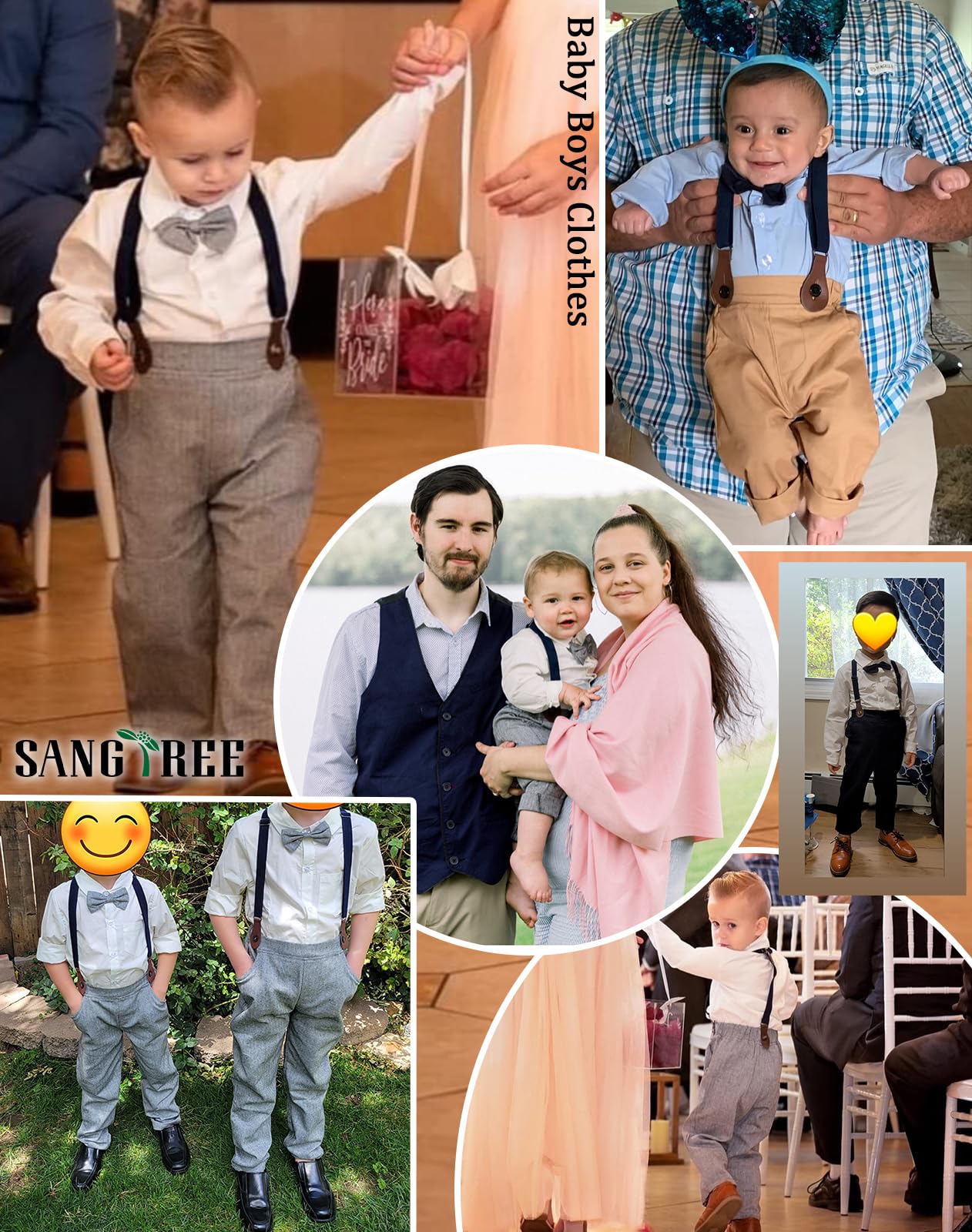 Sangtree Baby Boys Clothes, Long Sleeve Button Down Dress Shirt With Bowtie + Suspender Pants For Boy, 7# White, Tag 120 = 3-4 Y